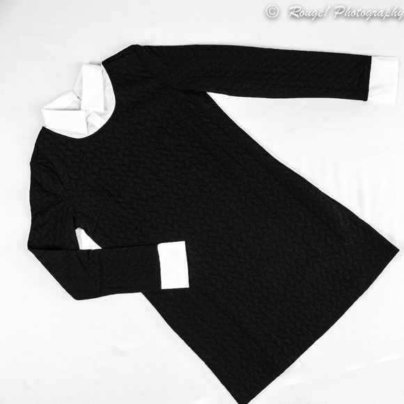 Faux Undershirt Black Textured Mini A-Line Dress - Picture 5 of 8